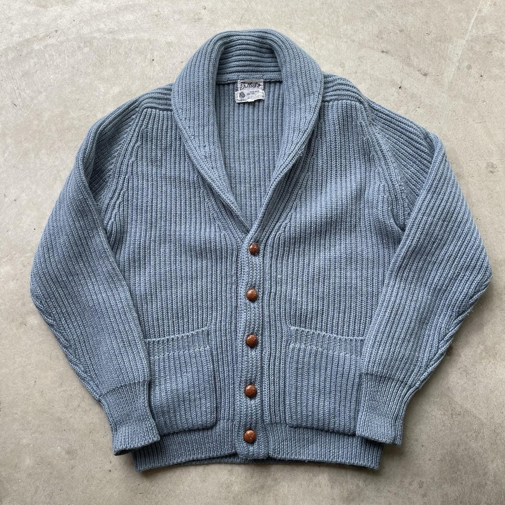 Vintage Bullocks Wool Cardigan Sweater Men M Cardigan Shawl 70s 80s Blue